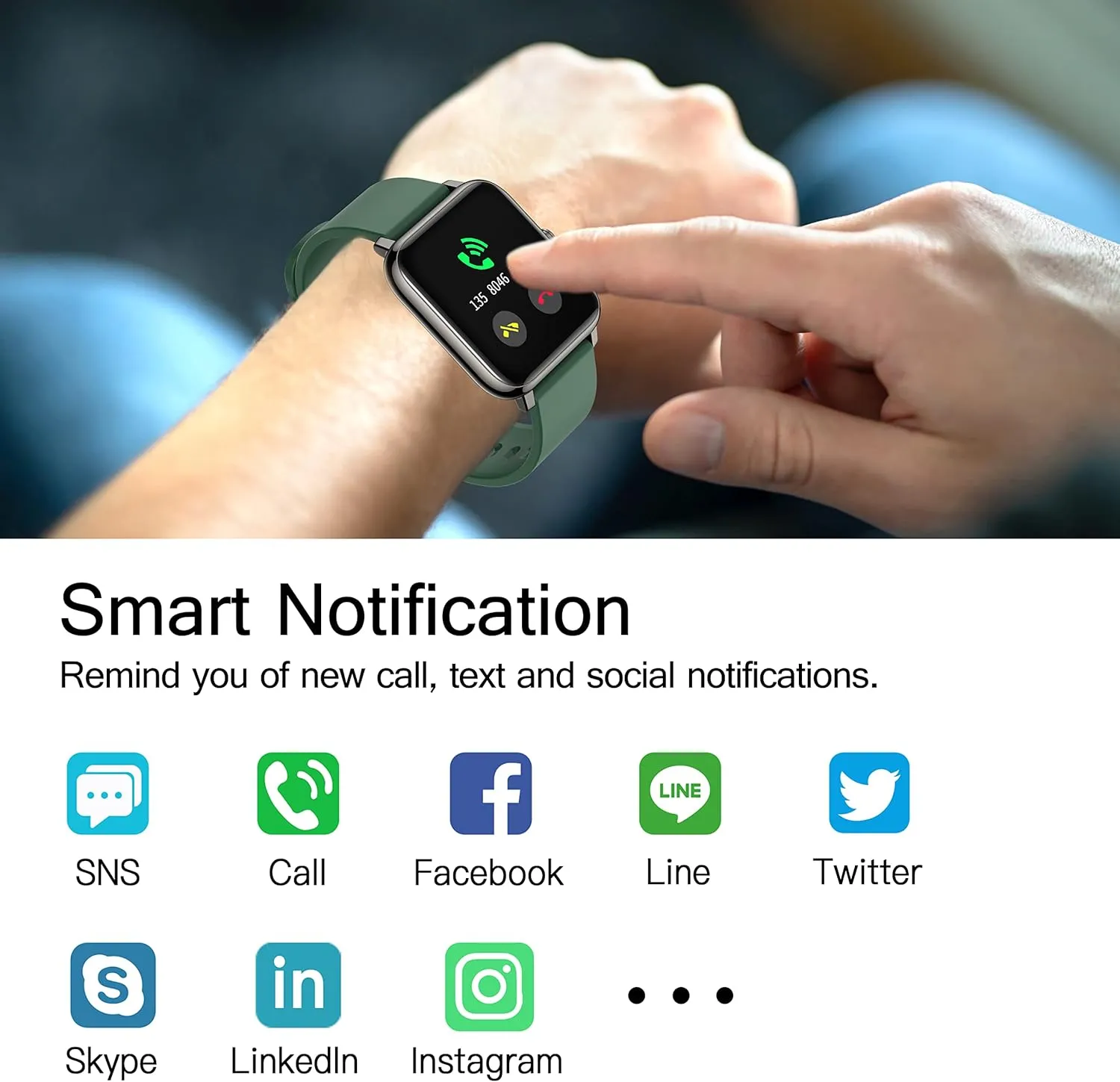 Popglory Smart Watch, Smartwatch with Blood Pressure, Blood Oxygen Monitor, Fitness Tracker with Heart Rate Monitor, Full Touch Fitness Watch for Android & iOS for Men Women (Green)