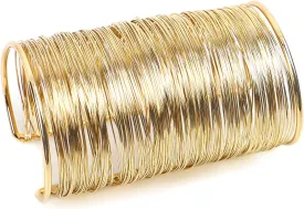 QTMY Alloy Metal Gold Thin Thread Wire Open Cuff Wide Bracelet Bangle