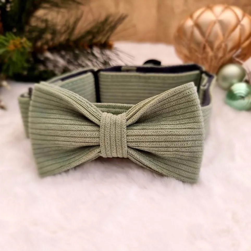 Sage green corduroy dog bow tie