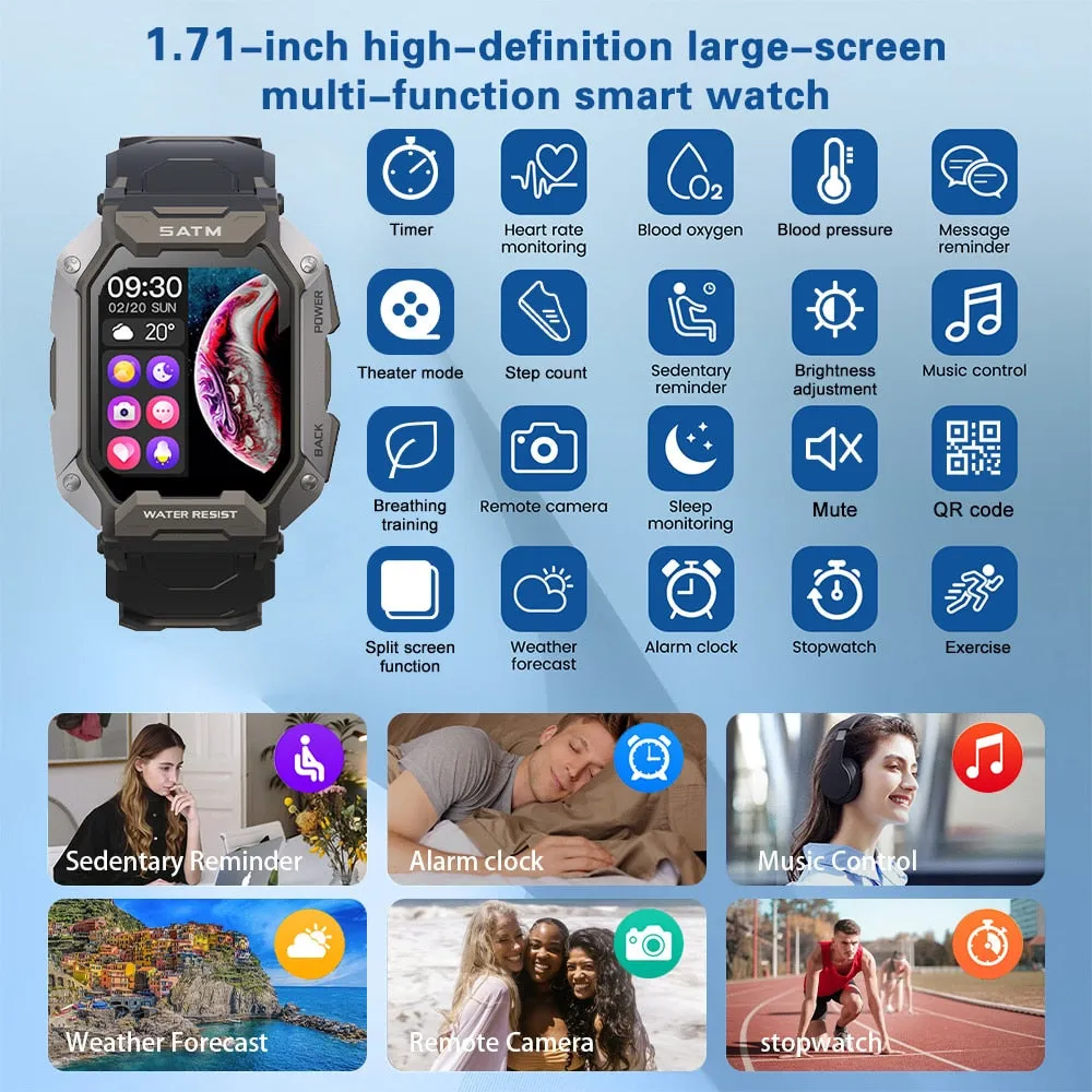 SKMEI 380mAh Swimming Smartwatch 1.71 inch IP68 Waterproof Heart Rate Monitor Pedometer Sports Smart Watch Men for android ios