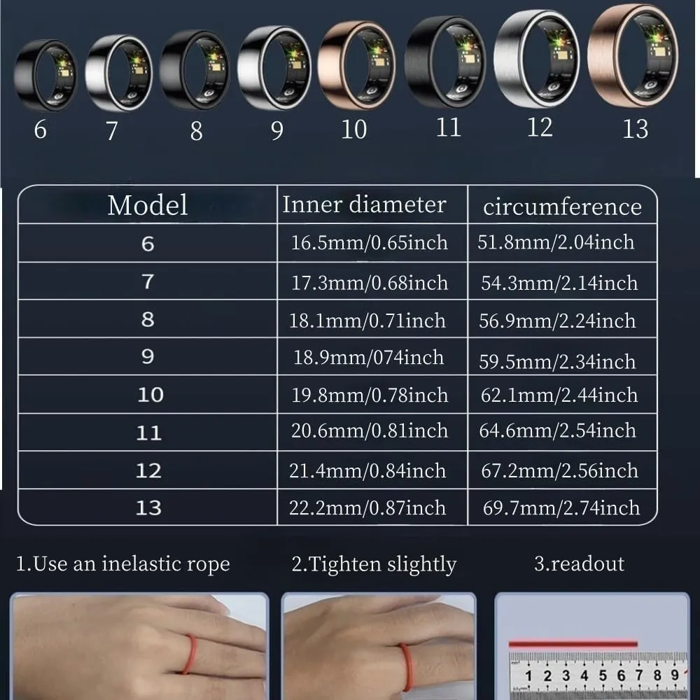 Smart Health Ring for Women Men Fitness Tracker with Heart Rate, Blood Oxygen, Blood Pressure, Sleep Monitoring, Step Counting, IP68 Waterproof for iPhone and Android, No Fee (Gold, 7)