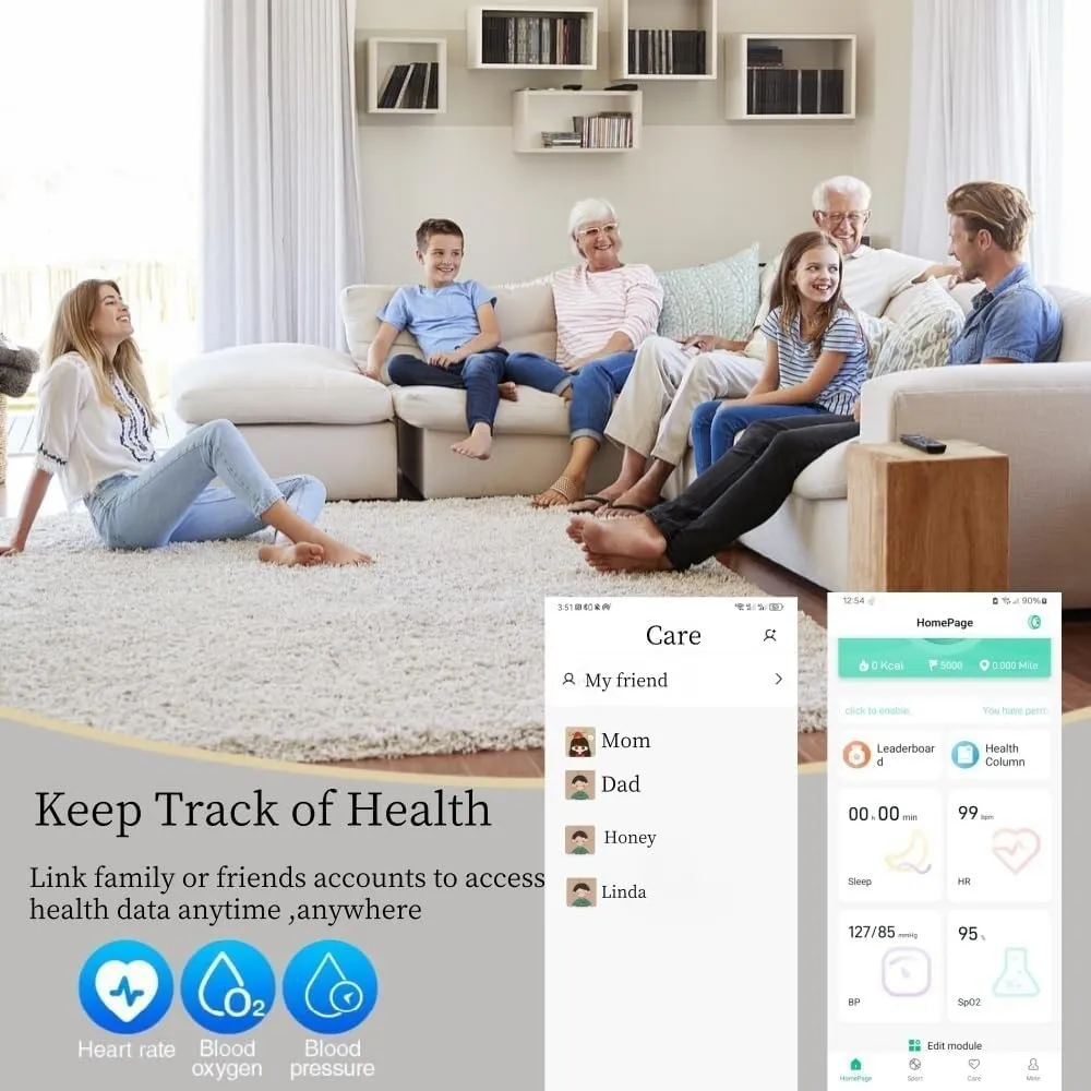 Smart Health Ring for Women Men Fitness Tracker with Heart Rate, Blood Oxygen, Blood Pressure, Sleep Monitoring, Step Counting, IP68 Waterproof for iPhone and Android, No Fee (Gold, 7)