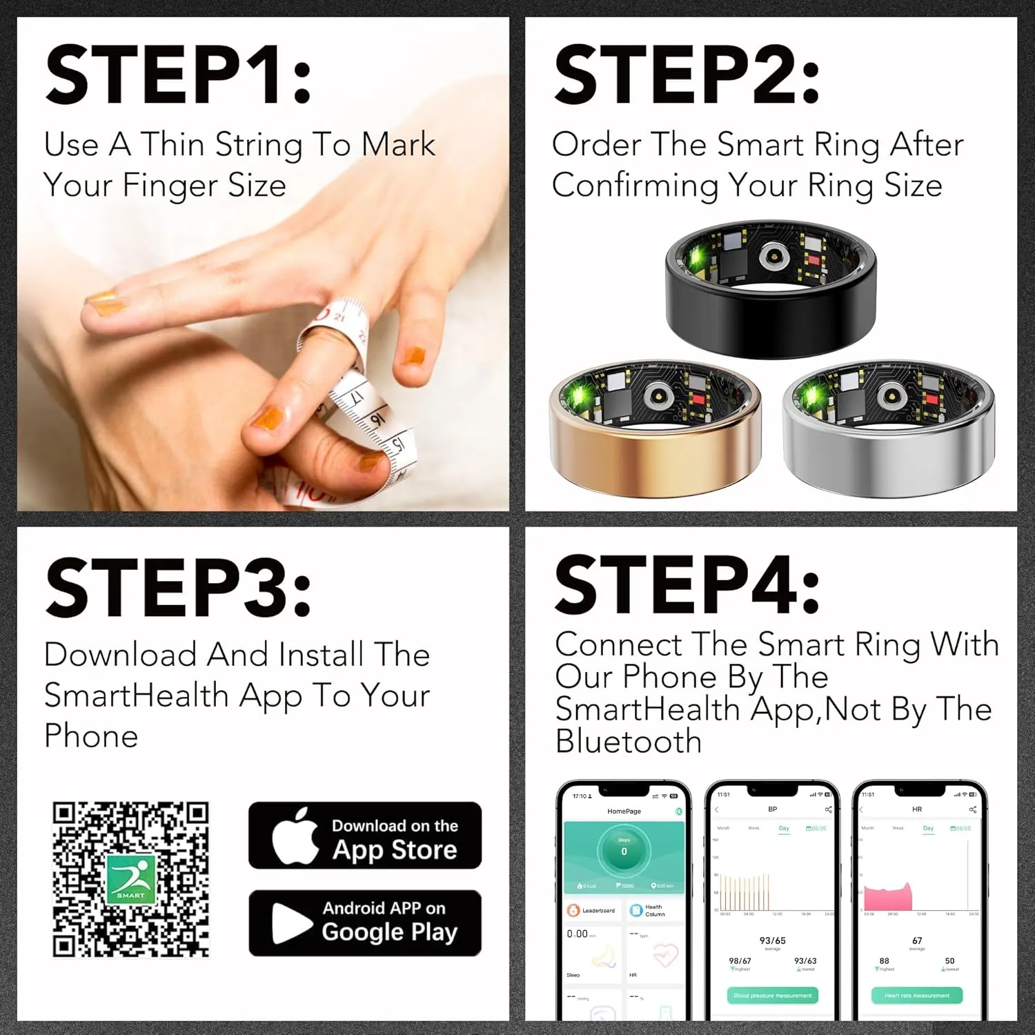 Smart Health Ring for Women Men Fitness Tracker with Heart Rate, Blood Oxygen, Blood Pressure, Sleep Monitoring, Step Counting, IP68 Waterproof for iPhone and Android, No Subscription Fee, Black 12