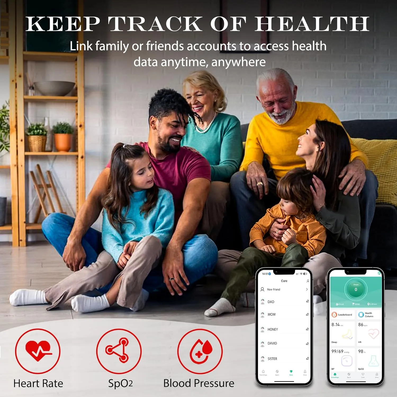 Smart Health Ring for Women Men Fitness Tracker with Heart Rate, Blood Oxygen, Blood Pressure, Sleep Monitoring, Step Counting, IP68 Waterproof for iPhone and Android, No Subscription Fee, Black 12