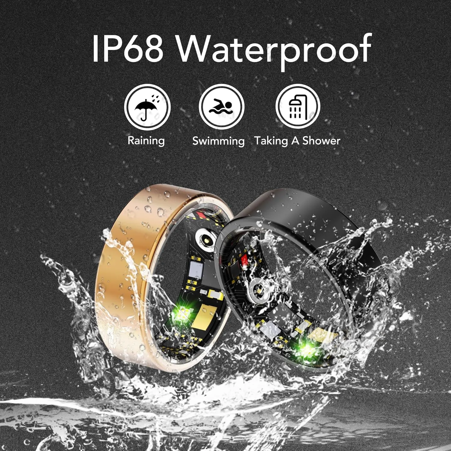 Smart Health Ring for Women Men Fitness Tracker with Heart Rate, Blood Oxygen, Blood Pressure, Sleep Monitoring, Step Counting, IP68 Waterproof for iPhone and Android, No Subscription Fee, Black 12