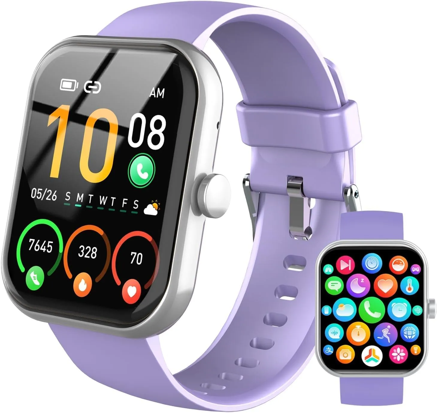 Smart Watch for Men Women, 1.96" Fitness Tracker Running Watch (Answer/Make Call), IP68 Waterproof, Pedometer, Sleep/Step/Heart Rate Monitor, 110  Sport Modes Smartwatch for Adroid iOS Phone, Purple