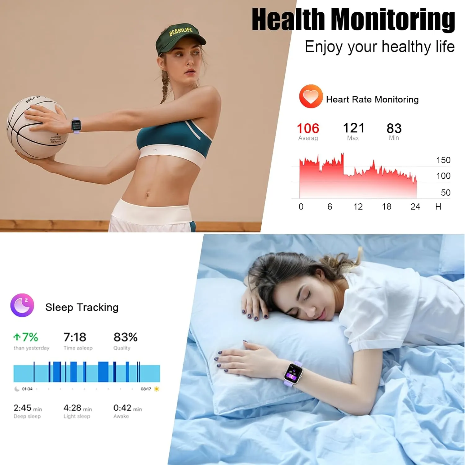 Smart Watch for Men Women, 1.96" Fitness Tracker Running Watch (Answer/Make Call), IP68 Waterproof, Pedometer, Sleep/Step/Heart Rate Monitor, 110  Sport Modes Smartwatch for Adroid iOS Phone, Purple