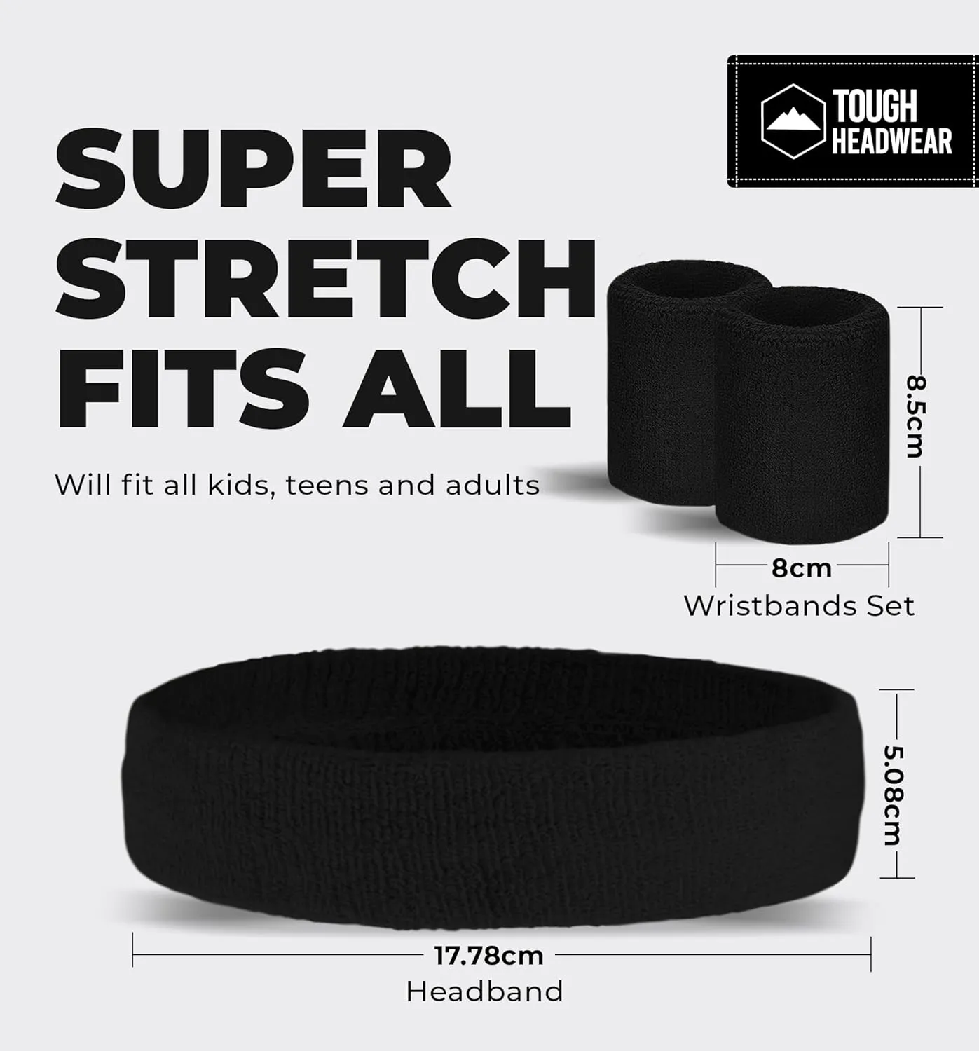 Sports Sweatband Headband Wristband Set - Terry Cloth Headbands for Men & Women, Head & Wrist Sweat Bands for Tennis, Sports, Basketball, Gym, Exercise