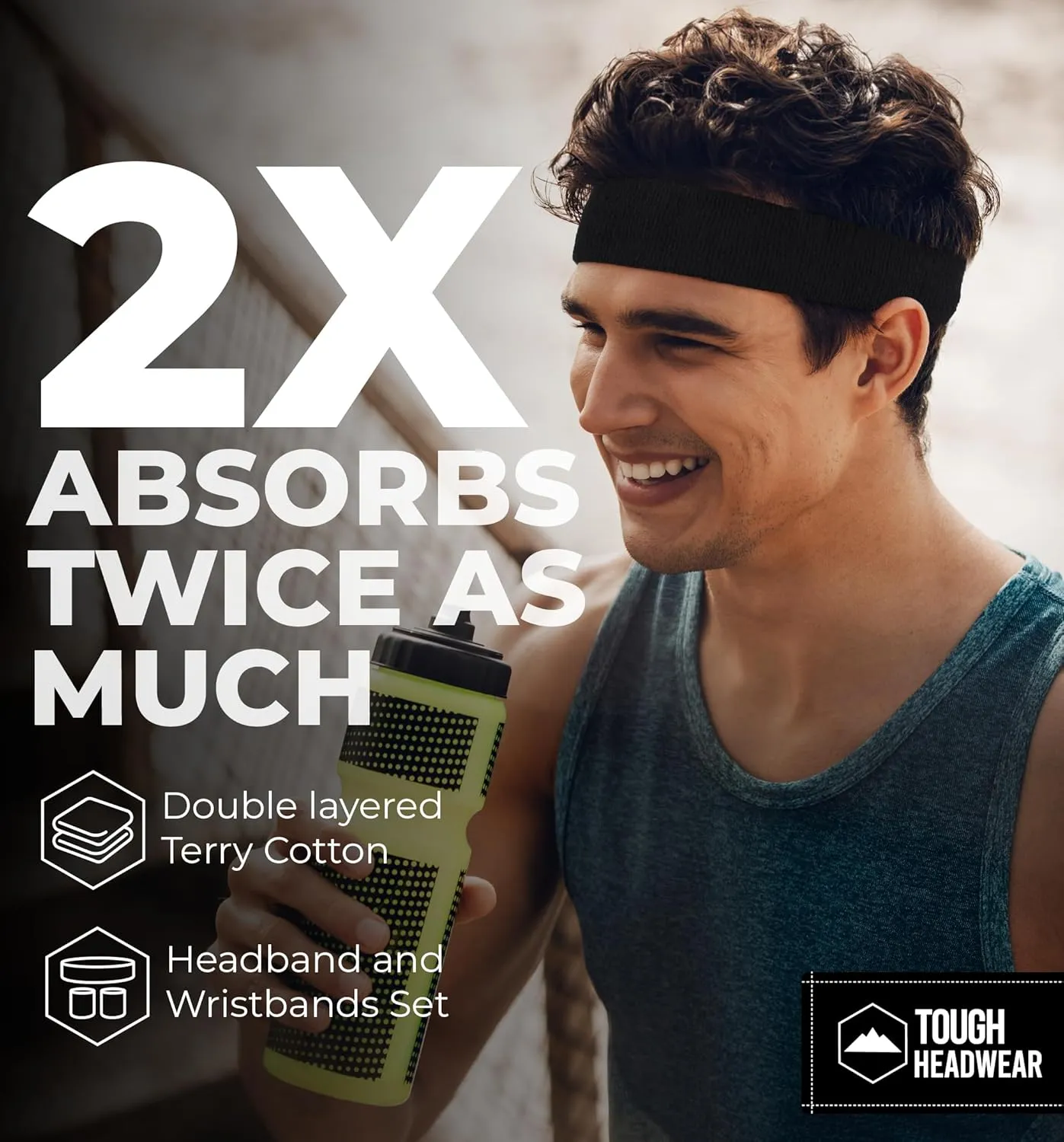 Sports Sweatband Headband Wristband Set - Terry Cloth Headbands for Men & Women, Head & Wrist Sweat Bands for Tennis, Sports, Basketball, Gym, Exercise