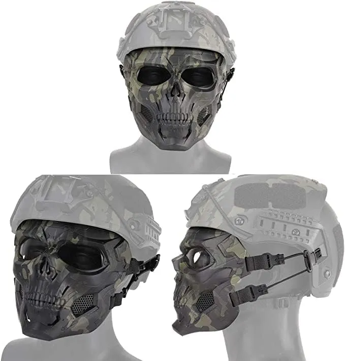 Tactical Helmet Mask Protective Full Face Clear Goggle Skull Masks Dual Mode Wearing Design Adjustable Strap Costume Parties and Movie Props