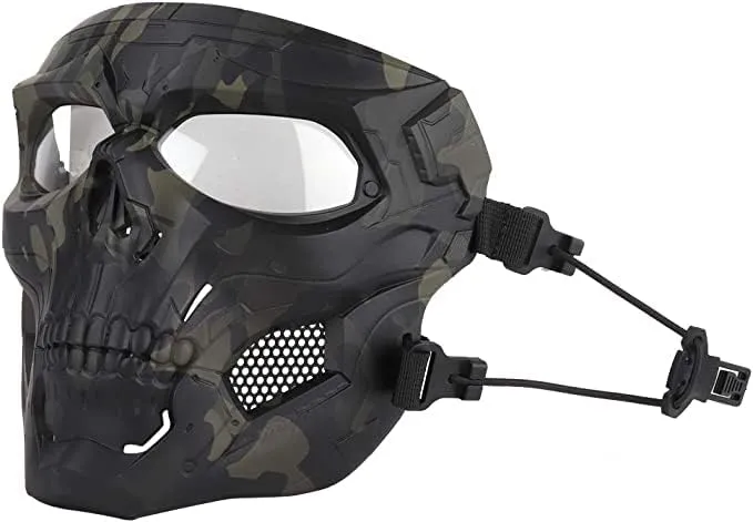 Tactical Helmet Mask Protective Full Face Clear Goggle Skull Masks Dual Mode Wearing Design Adjustable Strap Costume Parties and Movie Props