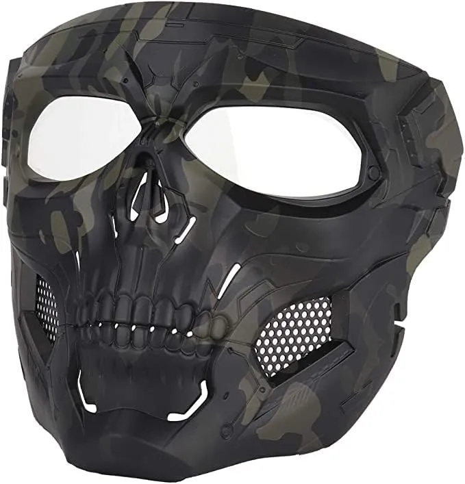 Tactical Helmet Mask Protective Full Face Clear Goggle Skull Masks Dual Mode Wearing Design Adjustable Strap Costume Parties and Movie Props