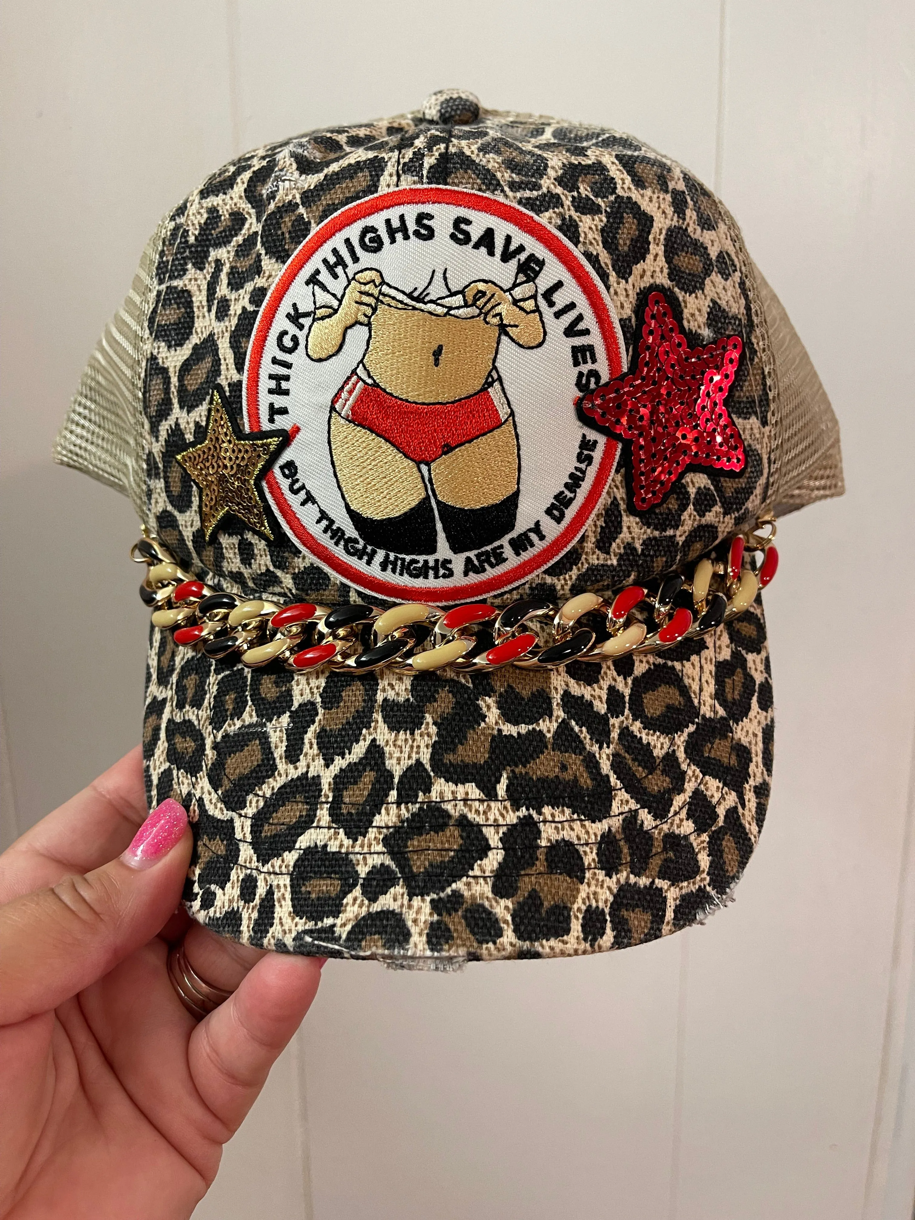 Thick Thighs Save Lives Leopard Ponytail Cap