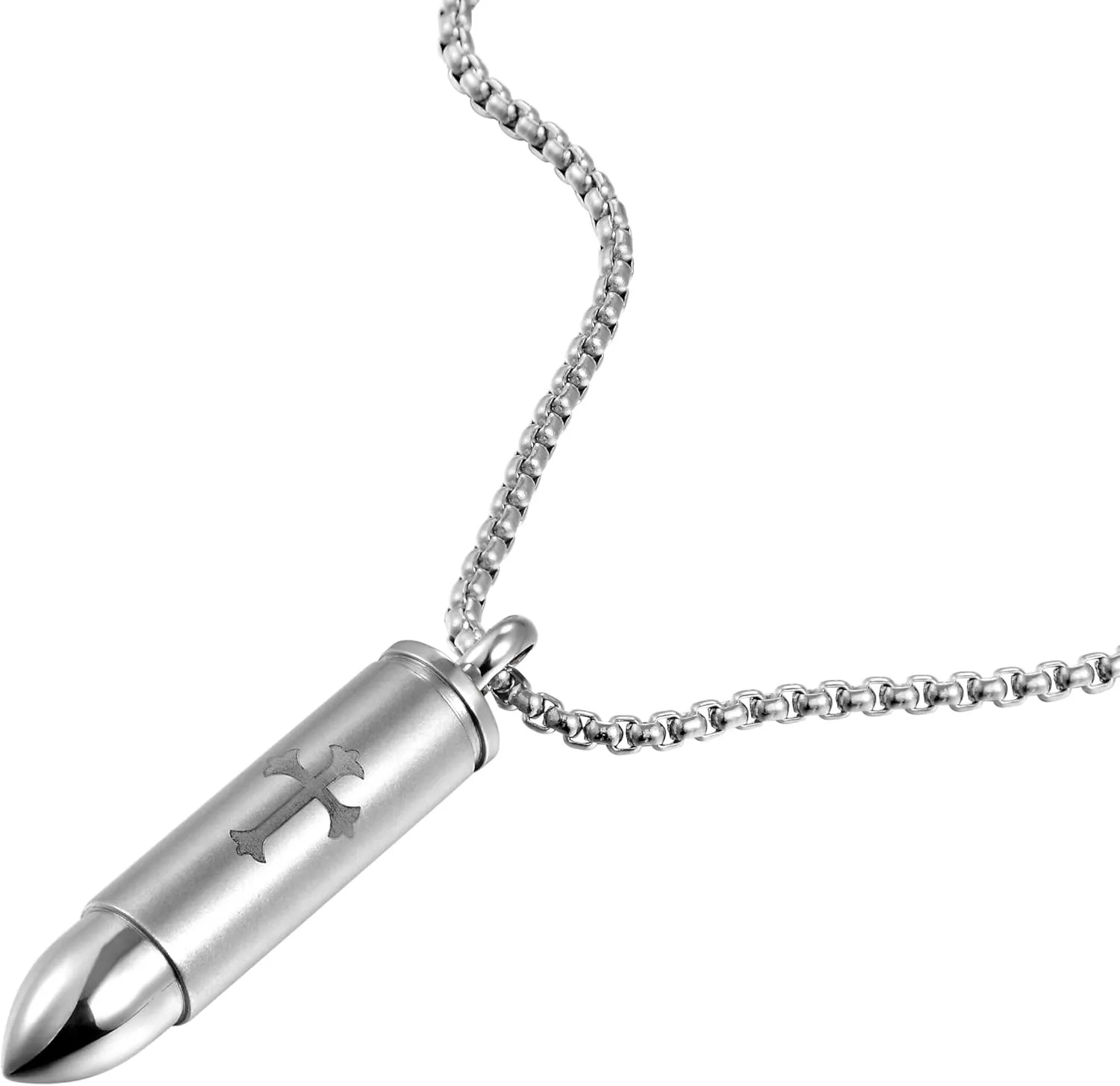 Urban Jewelry Striking Men??s Bullet Locket Necklace ?C Detailed with the Lord??s Cross in a Polished Gold, Silver or Black Finish ?C Rust & Discoloration Resistant Stainless Steel Pendant and Chain