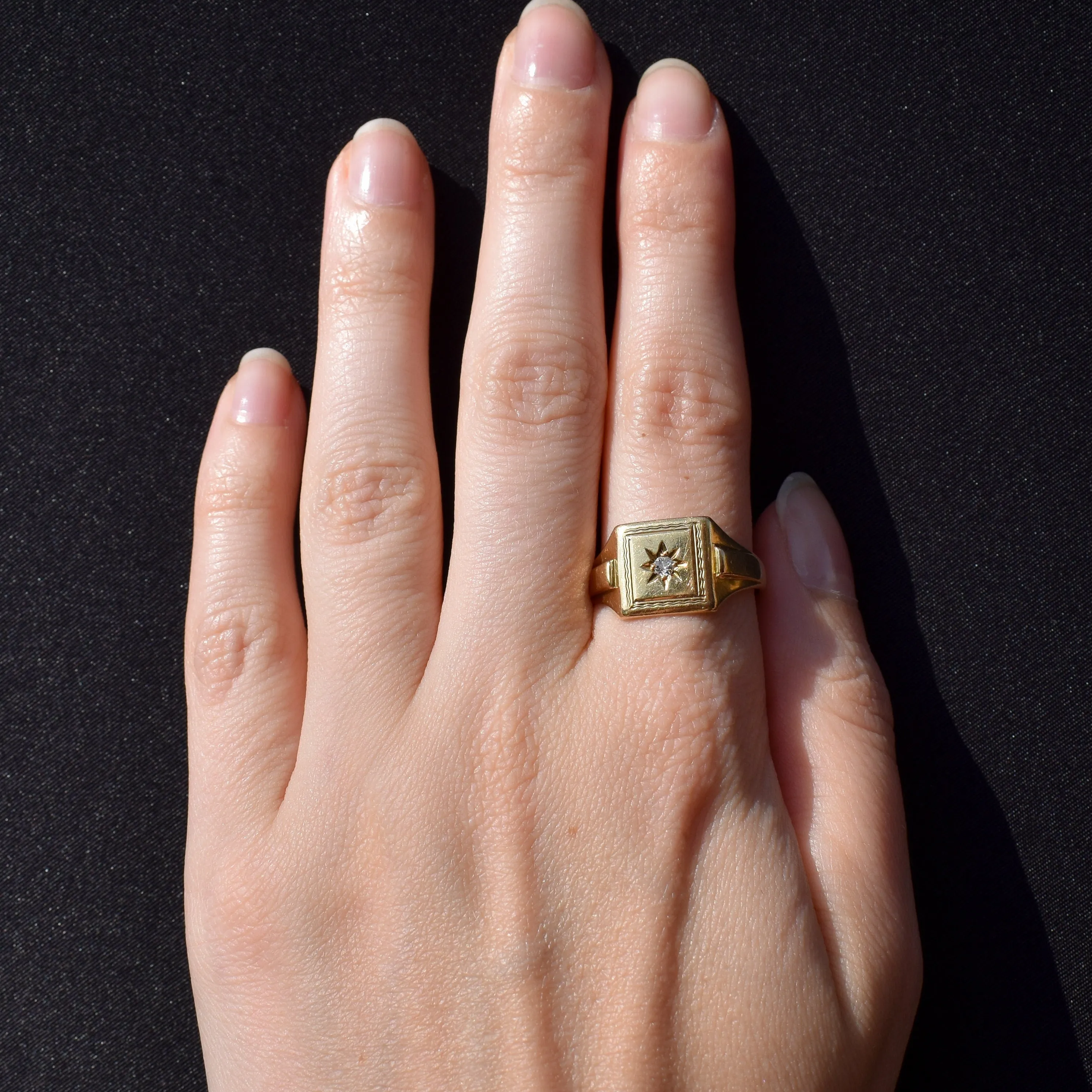 Vintage Diamond Square 18ct Yellow Gold Signet Ring | Dated 1940
