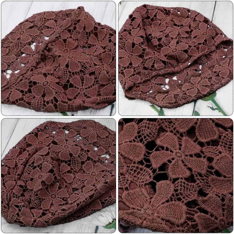 Women Fall Slouchy Crochet Beanie Hat Spring Summer Handmade Cutout Knit Skull Cap with Brim Visor