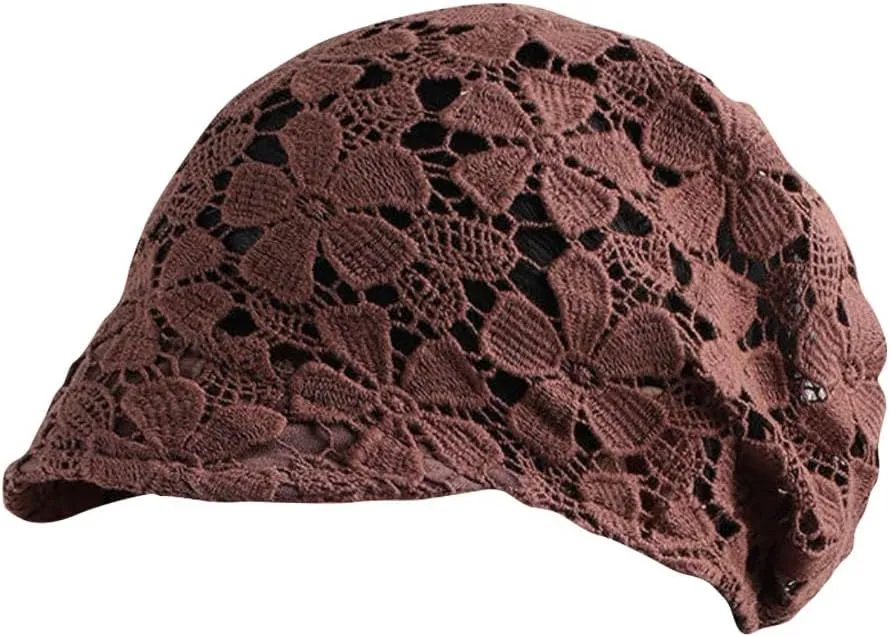 Women Fall Slouchy Crochet Beanie Hat Spring Summer Handmade Cutout Knit Skull Cap with Brim Visor
