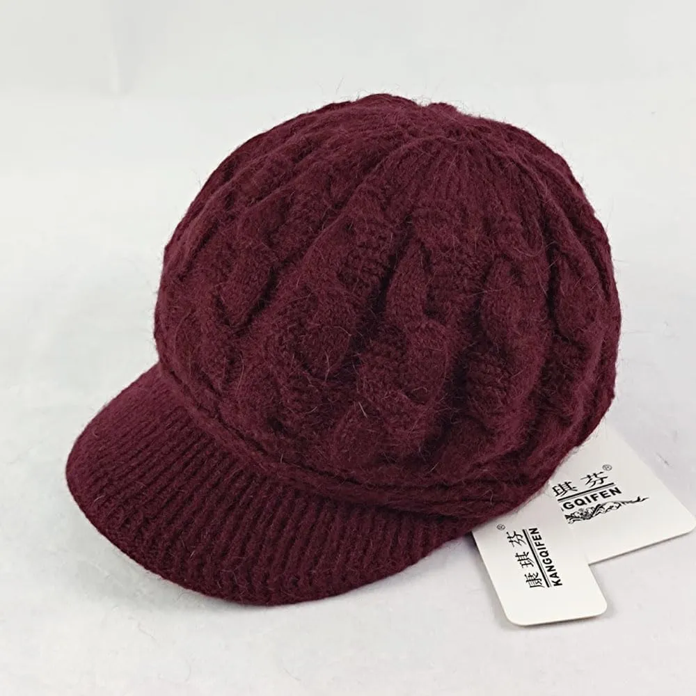 Women Winter Warm Knit Hat Fleece Lined Snow Ski Cap with Visor