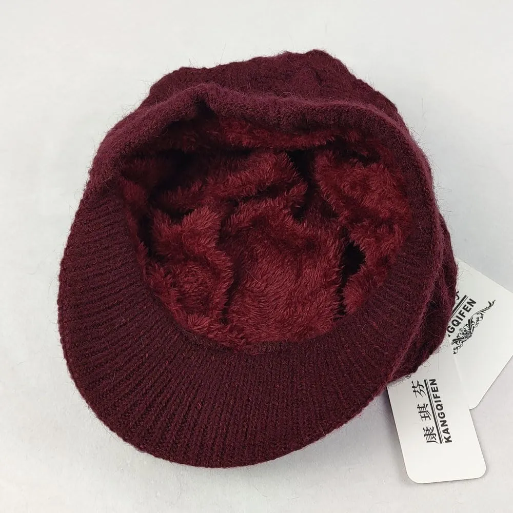 Women Winter Warm Knit Hat Fleece Lined Snow Ski Cap with Visor