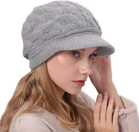 Women Winter Warm Knit Hat Fleece Lined Snow Ski Cap with Visor