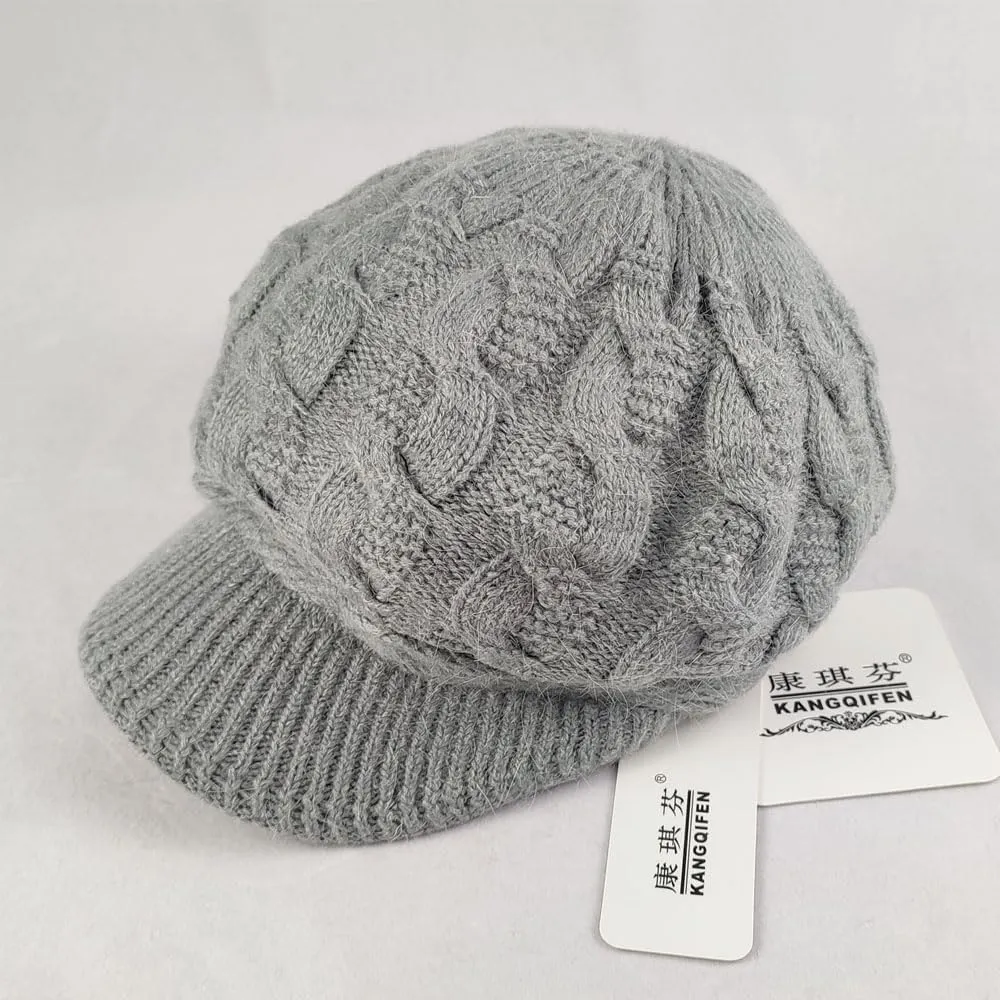 Women Winter Warm Knit Hat Fleece Lined Snow Ski Cap with Visor