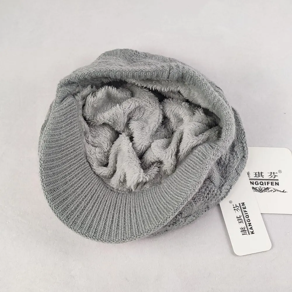 Women Winter Warm Knit Hat Fleece Lined Snow Ski Cap with Visor