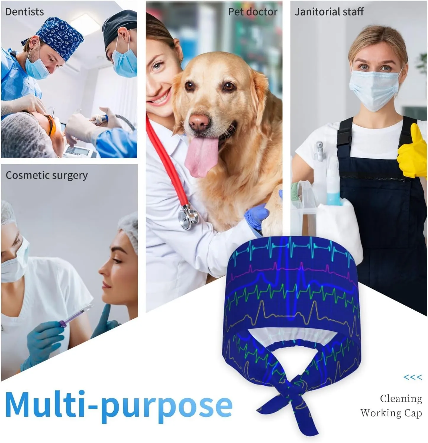 Working Cap with Sweatband Comfortable and Breathable Adjustable for Men Women Scrub Cap