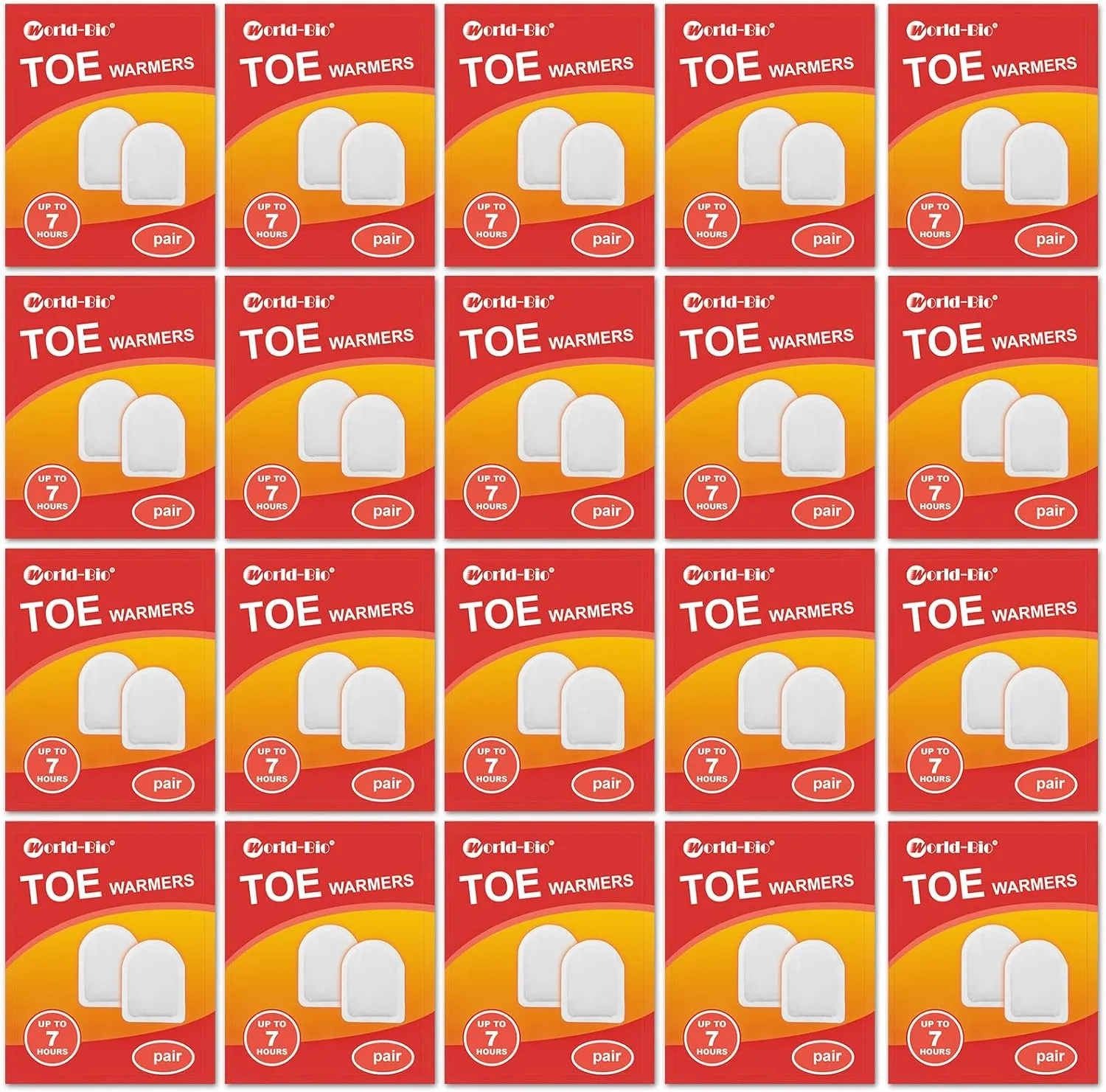 WORLD-BIO Toe Warmers Adhesive 10/20/30/40 Pairs - Long Lasting Safe Natural Odorless Air Activated Warmers Up to 8 Hours of Heat - Heated Insoles Toe Foot Warmers Keep Foot Warm in Chill Winter