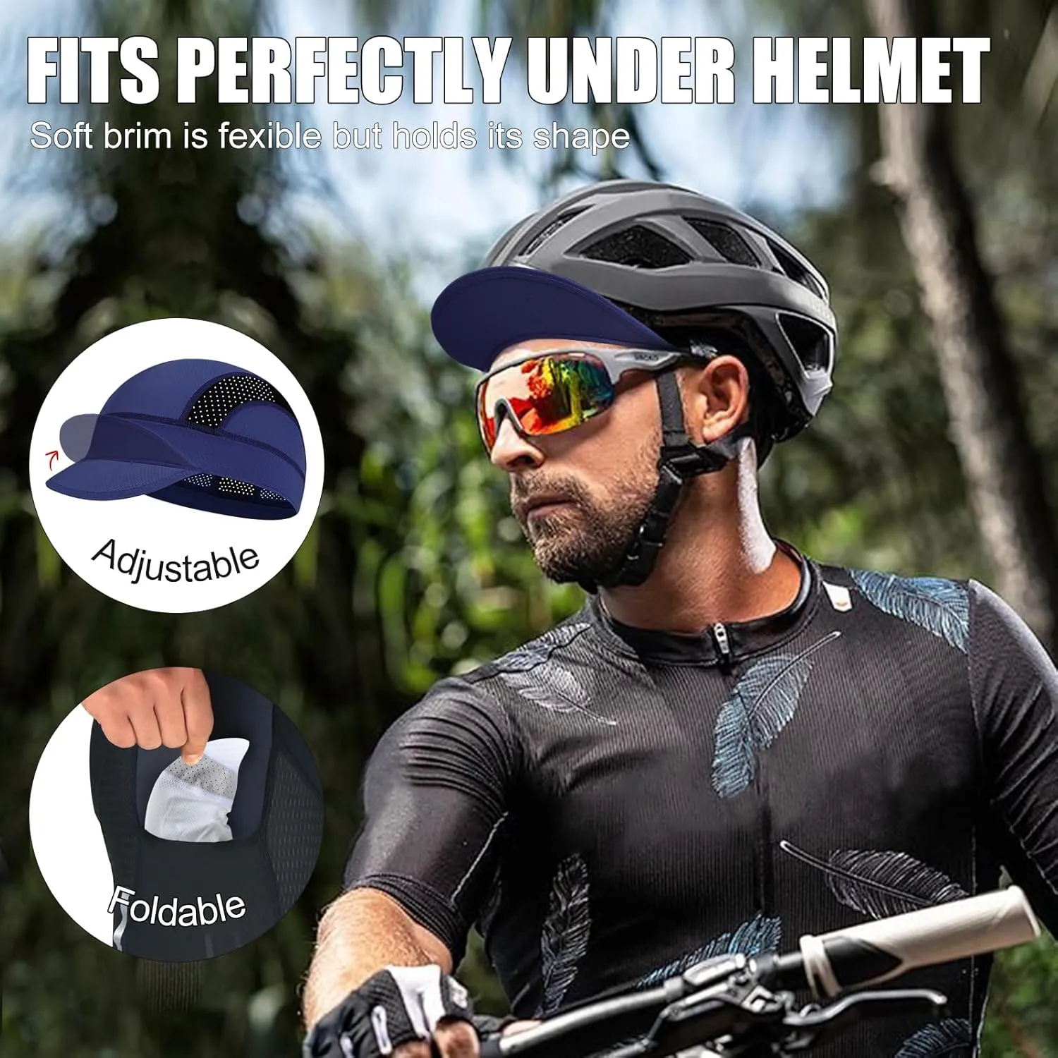 XXL Cooling Cycling Cap Skull Caps Under Helmet Mesh Hats with Sun Visor for Big Head Bike Hard Hat Liner for Men