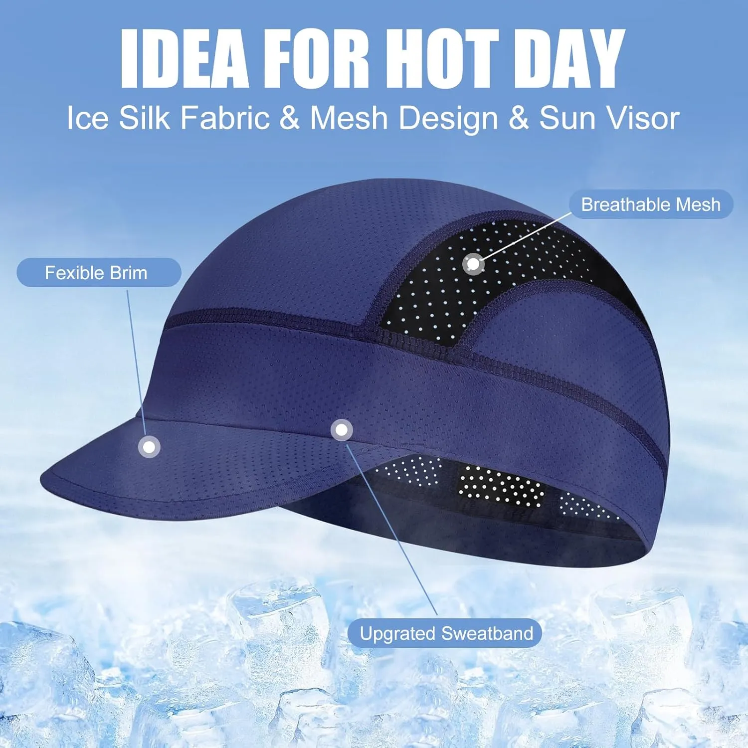 XXL Cooling Cycling Cap Skull Caps Under Helmet Mesh Hats with Sun Visor for Big Head Bike Hard Hat Liner for Men