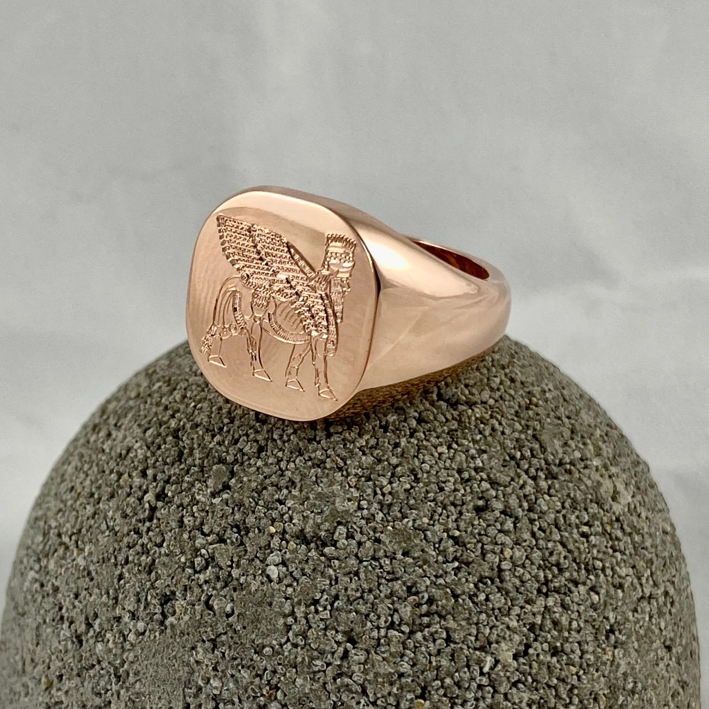 Your Design Signet Ring  16mm x 14mm Cushion  -  9 Cara Rose Gold Signet Ring