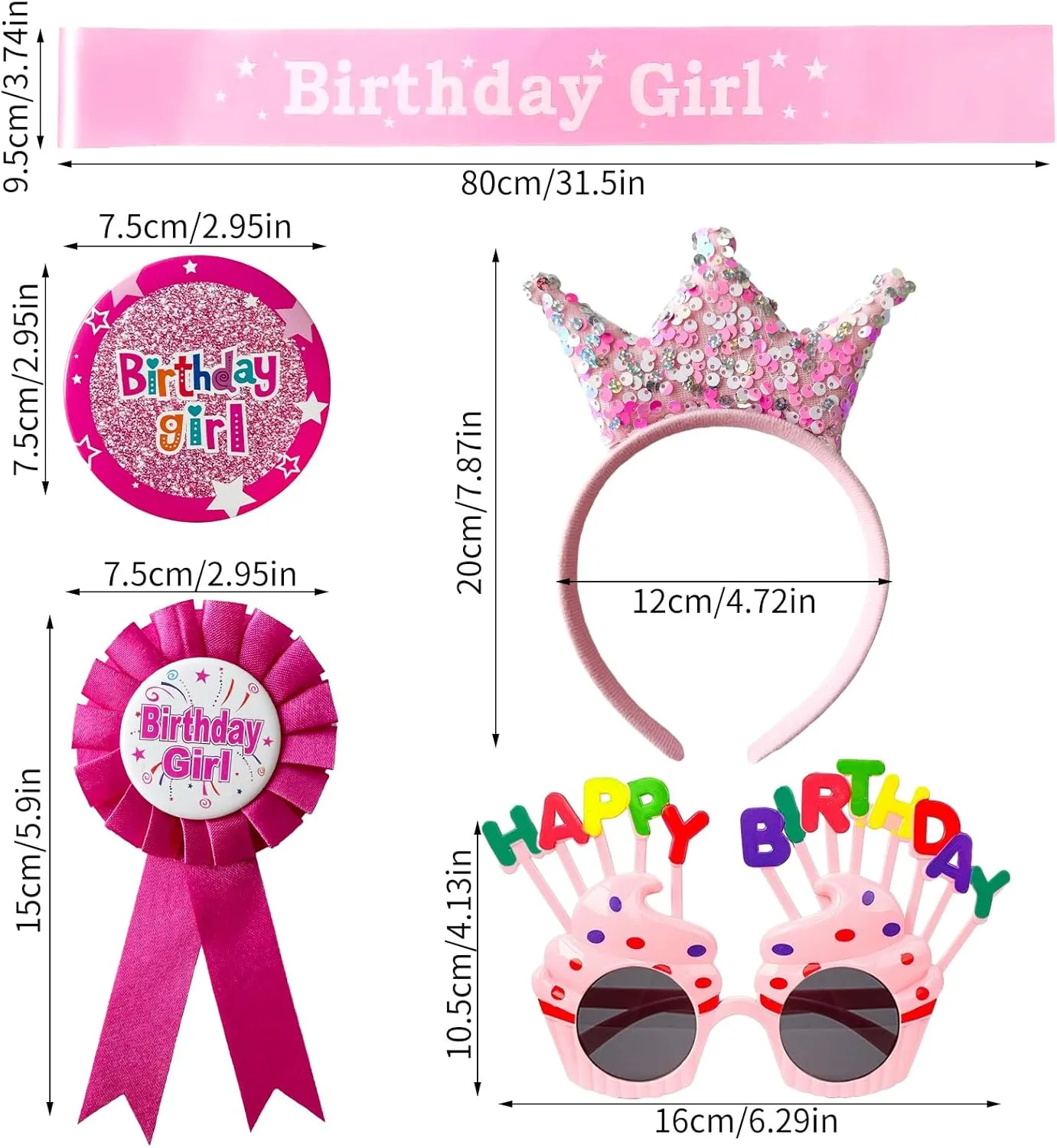 YumSur Birthday Crown and Dress Up Set - Headband Tiara, Ribbon Medal for Kids, Girl, Boy, Children's Party